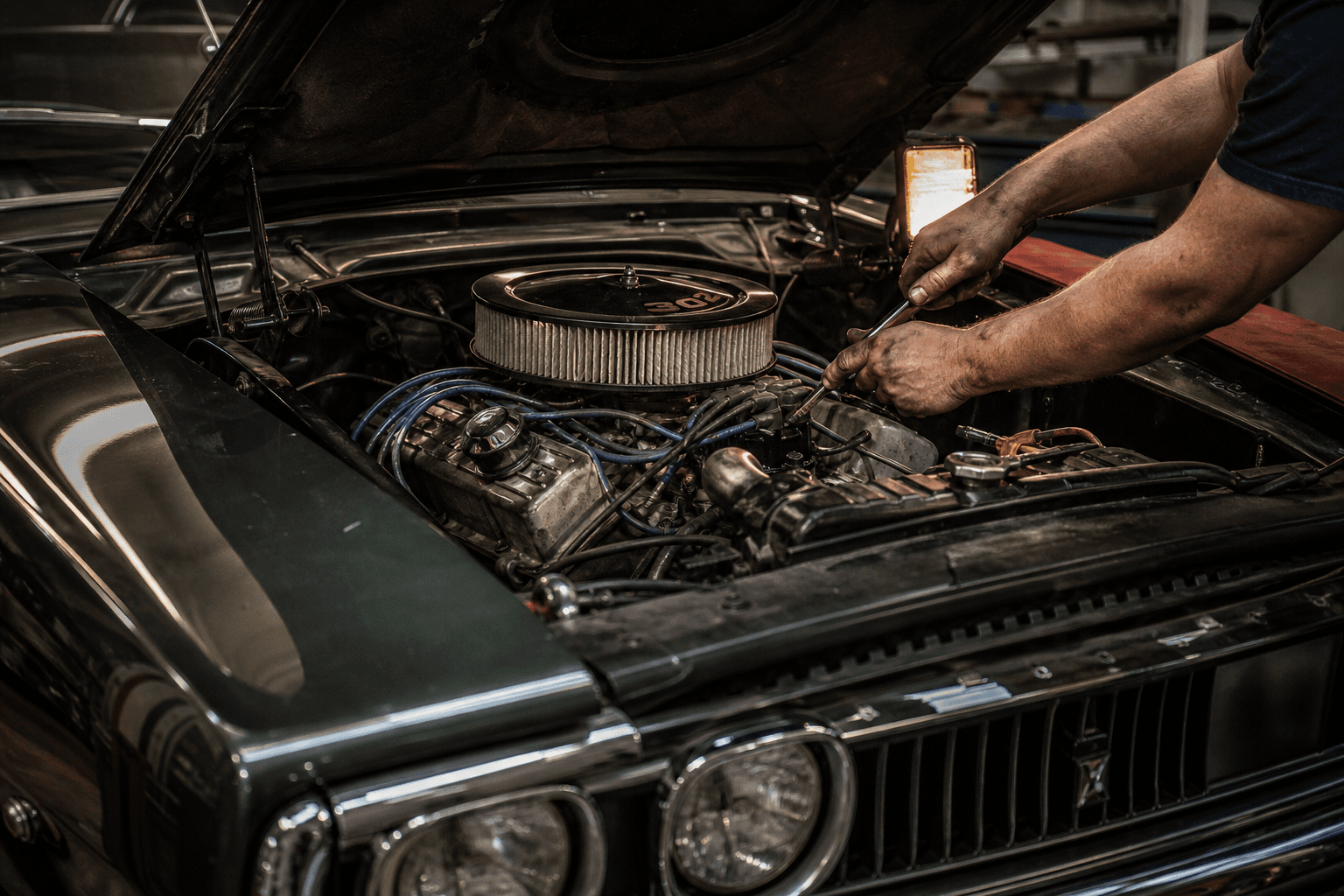 Engine bay restoration in progress
